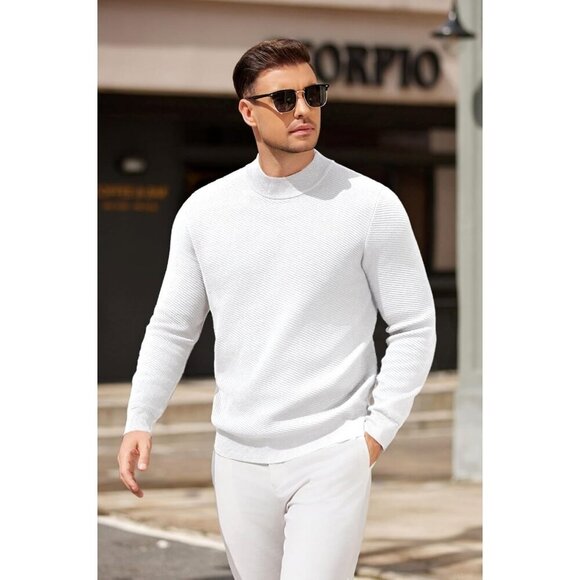 Coofandy Men White Mock Turtleneck Knitted Half Neck Pullover Sweaters - Picture 5 of 6